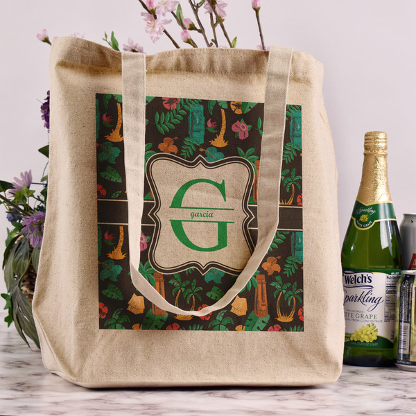 Hawaiian Masks Reusable Cotton Grocery Bag - In Context