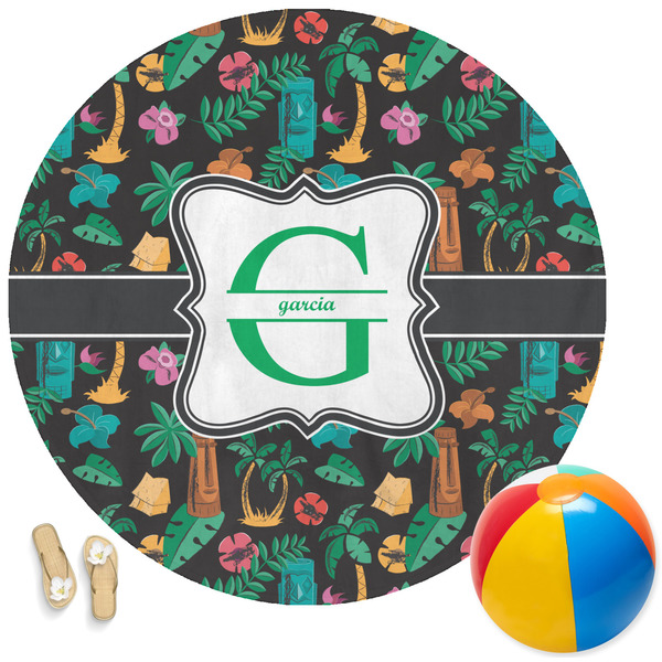 Custom Hawaiian Masks Round Beach Towel (Personalized)