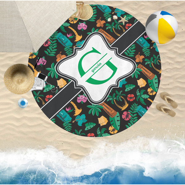 Hawaiian Masks Round Beach Towel Lifestyle