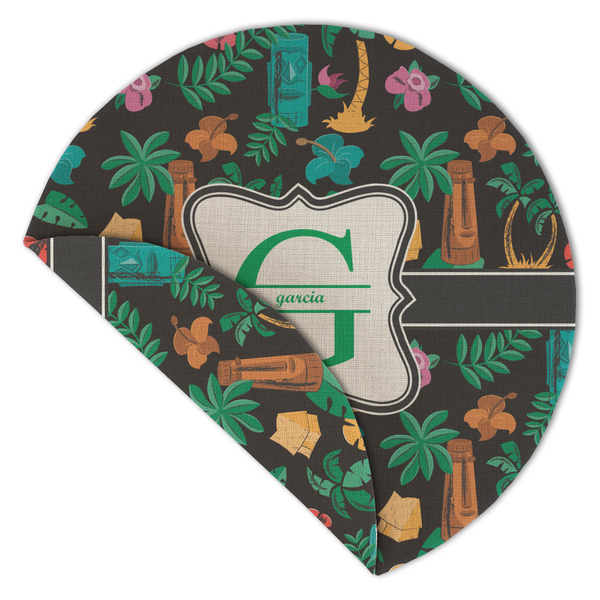 Hawaiian Masks Round Linen Placemats - Front (folded corner double sided)