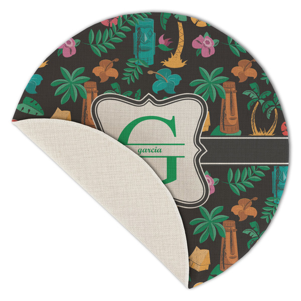 Hawaiian Masks Round Linen Placemats - Front (folded corner single sided)