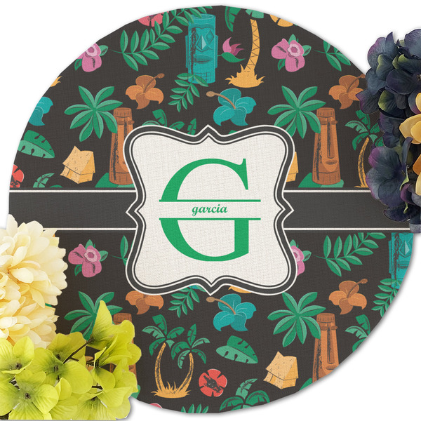 Hawaiian Masks Round Linen Placemats - Front (w flowers)