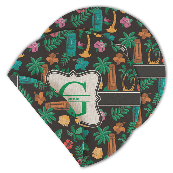 Custom Hawaiian Masks Round Linen Placemat - Double Sided (Personalized)
