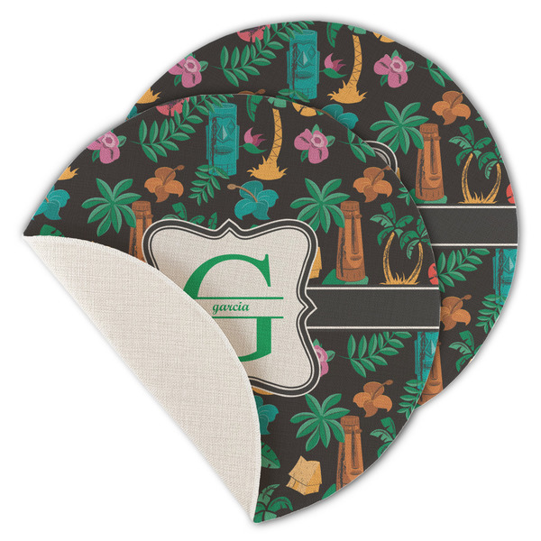 Custom Hawaiian Masks Round Linen Placemat - Single Sided - Set of 4 (Personalized)