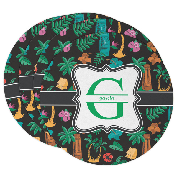 Custom Hawaiian Masks Round Paper Coasters w/ Name and Initial