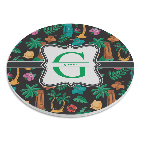 Hawaiian Masks Round Stone Trivet - Angle View