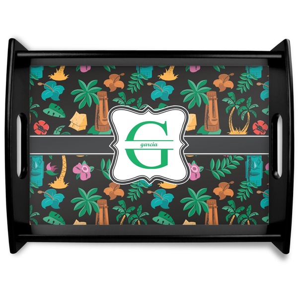 Custom Hawaiian Masks Black Wooden Tray - Large (Personalized)
