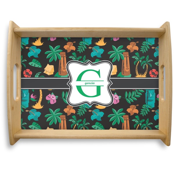 Custom Hawaiian Masks Natural Wooden Tray - Large (Personalized)