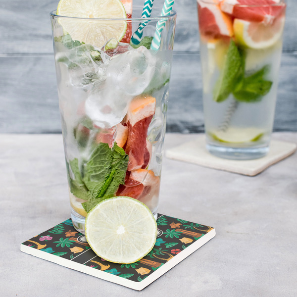 Hawaiian Masks Set of 4 Stone Coasters - In Context View