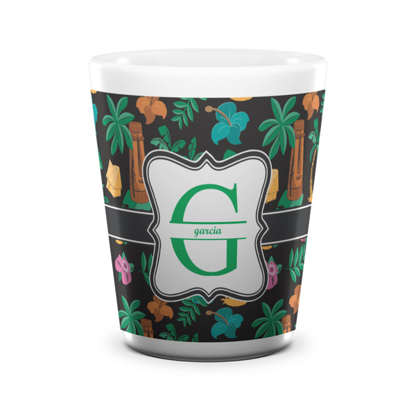 Custom Hawaiian Masks Ceramic Shot Glass - 1.5 oz - White - Set of 4 (Personalized)