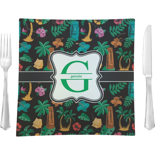 Custom Hawaiian Masks 9.5" Glass Square Lunch / Dinner Plate- Single or Set of 4 (Personalized)