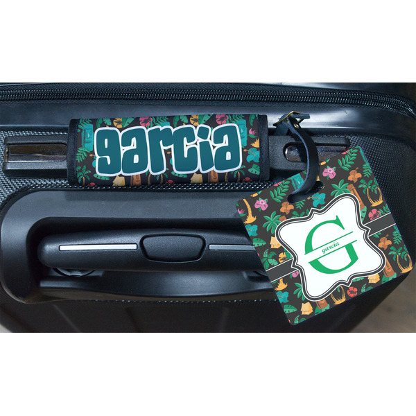Hawaiian Masks Square Luggage Tag & Handle Wrap - In Context
