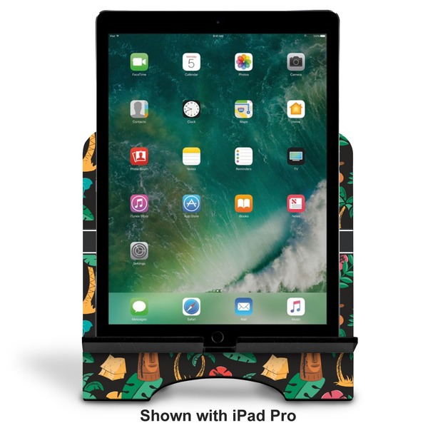 Hawaiian Masks Stylized Tablet Stand - Front with ipad