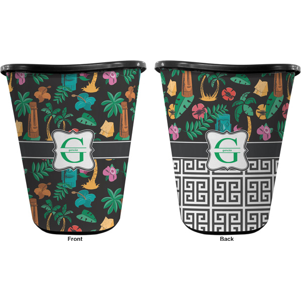 Hawaiian Masks Trash Can Black - Front and Back - Apvl