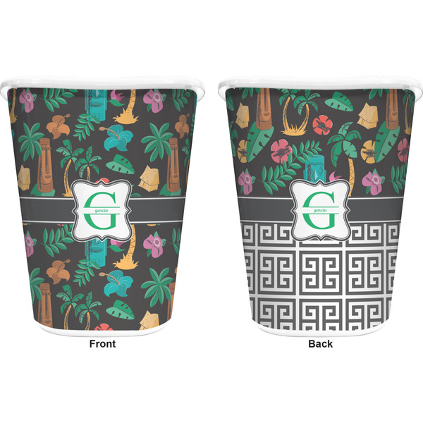 Hawaiian Masks Trash Can White - Front and Back - Apvl