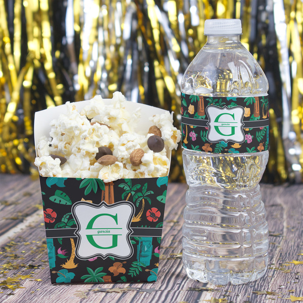 Hawaiian Masks Water Bottle Label - w/ Favor Box