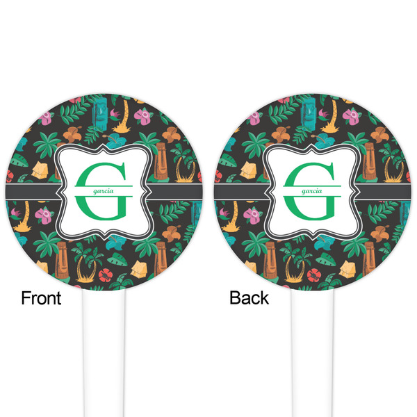 Hawaiian Masks White Plastic 4" Food Pick - Round - Double Sided - Front & Back