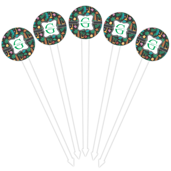 Hawaiian Masks White Plastic 4" Food Pick - Round - Fan View