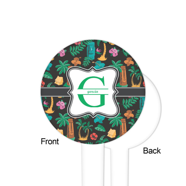 Hawaiian Masks White Plastic 4" Food Pick - Round - Single Sided - Front & Back