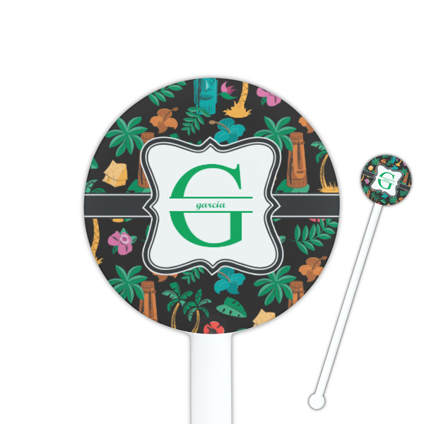 Custom Hawaiian Masks 5.5" Round Plastic Stir Sticks - White - Double Sided (Personalized)