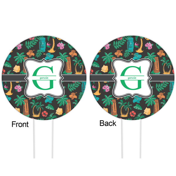 Hawaiian Masks White Plastic 6" Food Pick - Round - Double Sided - Front & Back