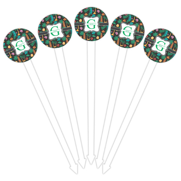 Hawaiian Masks White Plastic 6" Food Pick - Round - Fan View