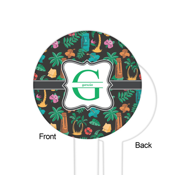 Hawaiian Masks White Plastic 6" Food Pick - Round - Single Sided - Front & Back