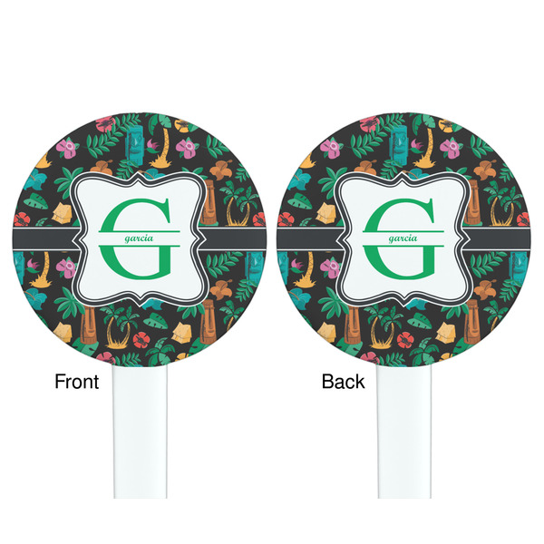Hawaiian Masks White Plastic 7" Stir Stick - Double Sided - Round - Front & Back