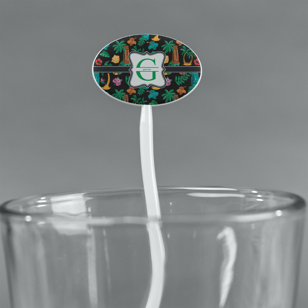 Hawaiian Masks White Plastic 7" Stir Stick - Oval - Main