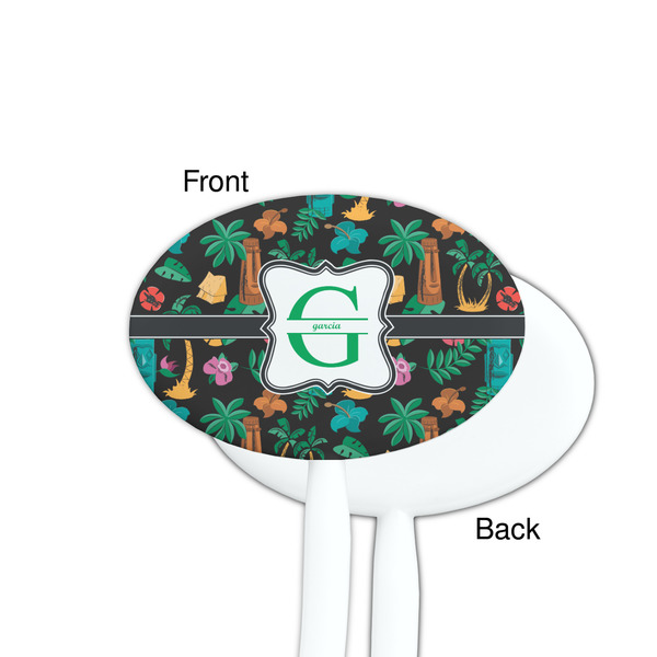 Hawaiian Masks White Plastic 7" Stir Stick - Single Sided - Oval - Front & Back