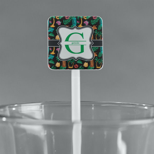 Hawaiian Masks White Plastic Stir Stick - Square - Main