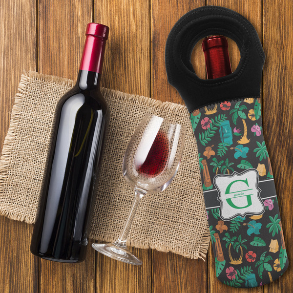 Hawaiian Masks Wine Tote Bag - FLATLAY