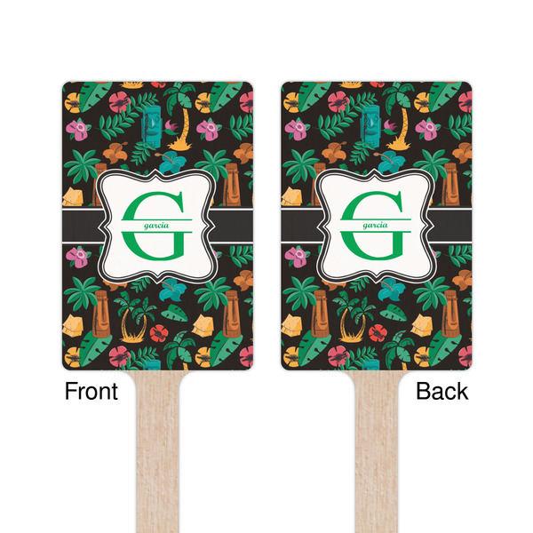 Hawaiian Masks Wooden 6.25" Stir Stick - Rectangular - Double Sided - Front & Back