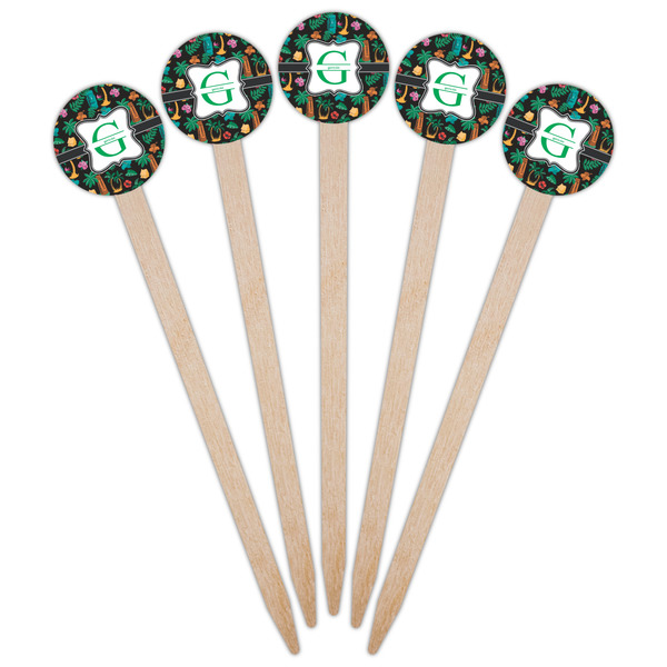 Hawaiian Masks Wooden 6" Food Pick - Round - Fan View