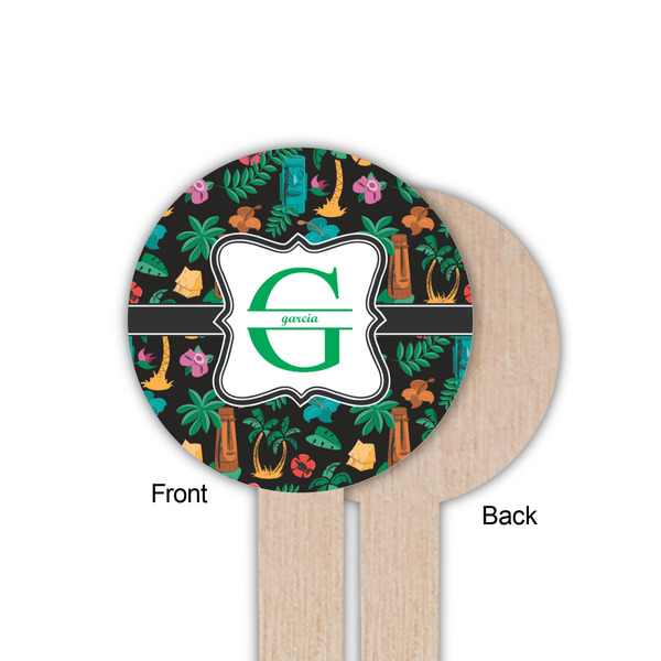 Hawaiian Masks Wooden 6" Food Pick - Round - Single Sided - Front & Back