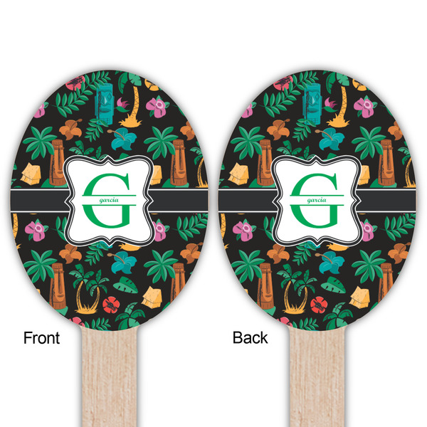 Hawaiian Masks Wooden Food Pick - Oval - Double Sided - Front & Back