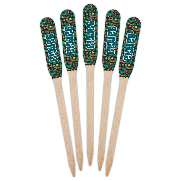 Hawaiian Masks Wooden Food Pick - Paddle - Fan View