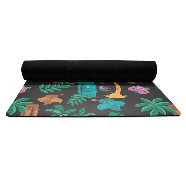 Hawaiian Masks Yoga Mat Rolled up Black Rubber Backing