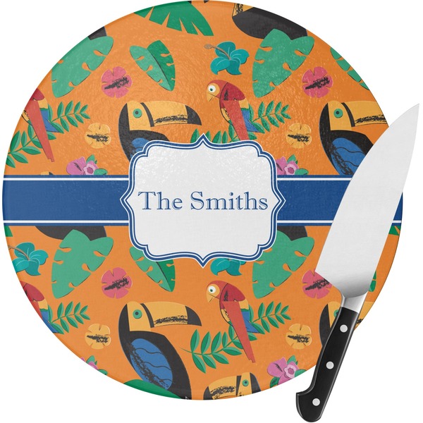Custom Toucans Round Glass Cutting Board - Small (Personalized)