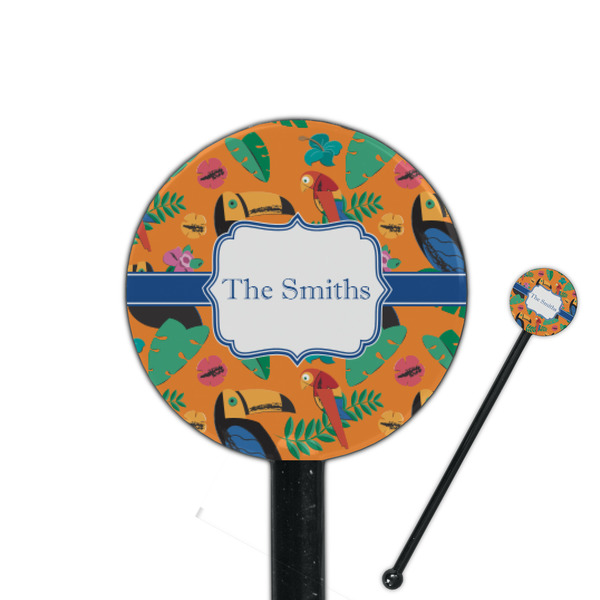 Custom Toucans 5.5" Round Plastic Stir Sticks - Black - Single Sided (Personalized)