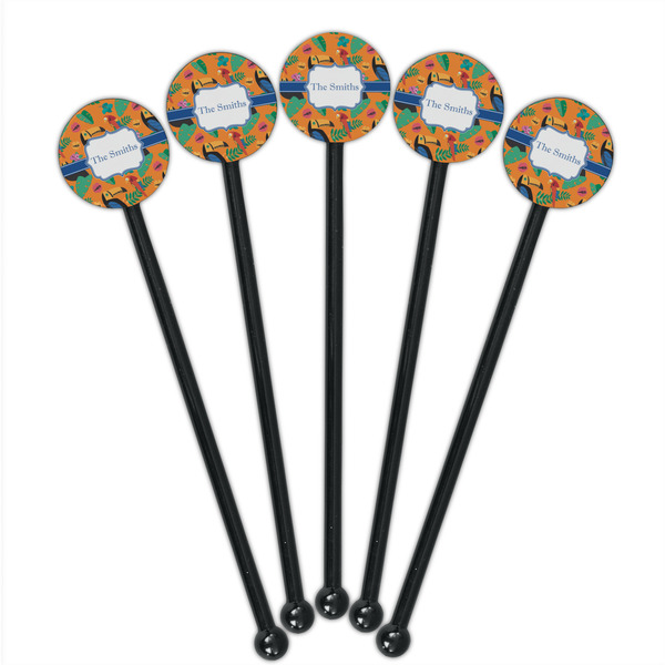 Toucans Black Plastic 5.5" Stir Stick - Round - Fan View