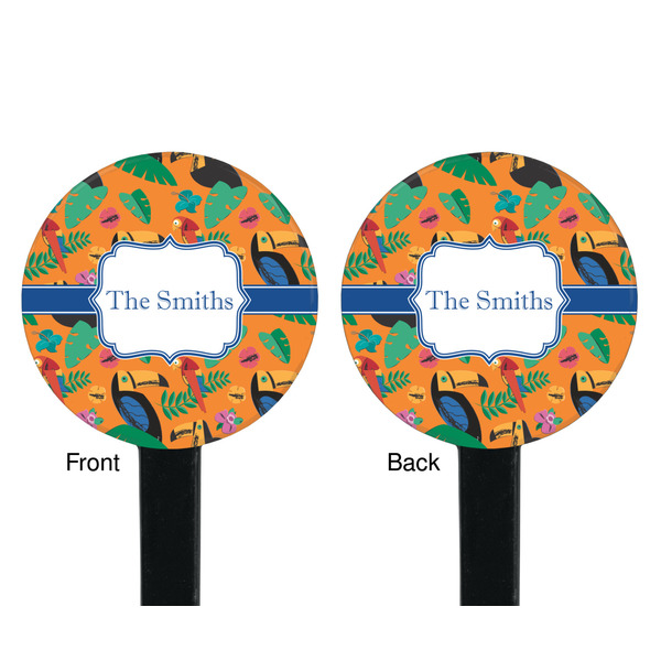 Toucans Black Plastic 7" Stir Stick - Double Sided - Round - Front & Back