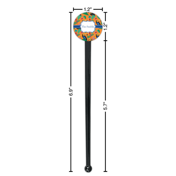 Toucans Black Plastic 7" Stir Stick - Round - Dimensions