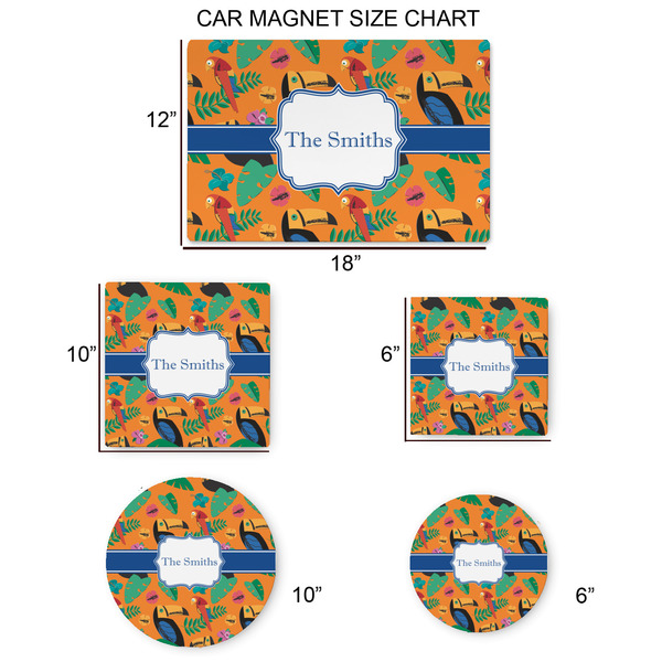 Toucans Car Magnets - SIZE CHART