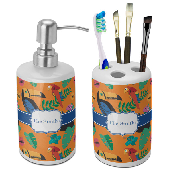 Custom Toucans Ceramic Bathroom Accessories Set (Personalized)