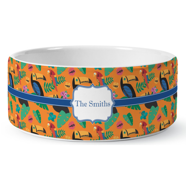 Custom Toucans Ceramic Dog Bowl - Large (Personalized)