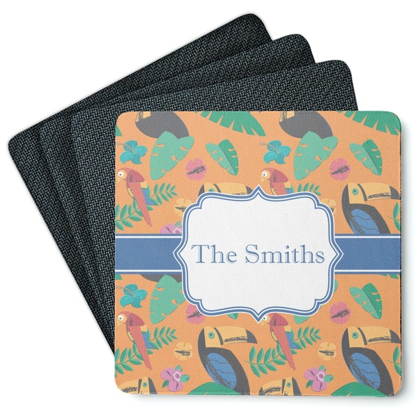 Custom Toucans Square Rubber Backed Coasters - Set of 4 (Personalized)