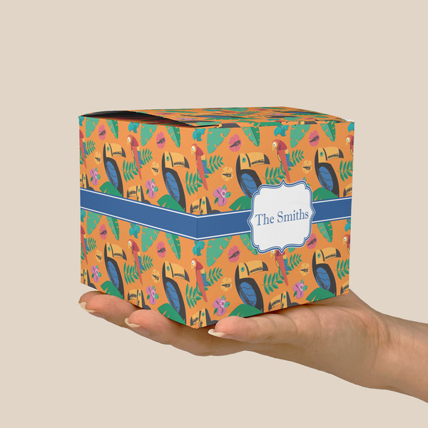 Toucans Cube Favor Gift Box - On Hand - Scale View