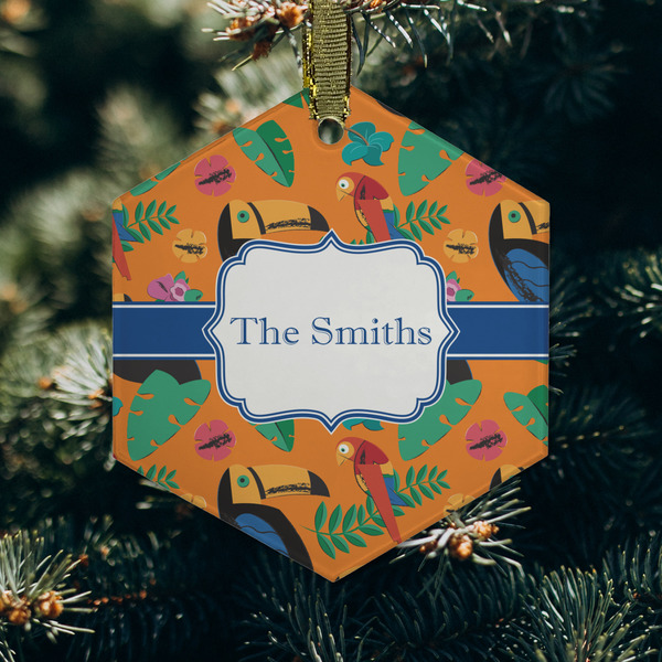 Toucans Frosted Glass Ornament - Hexagon (Lifestyle)