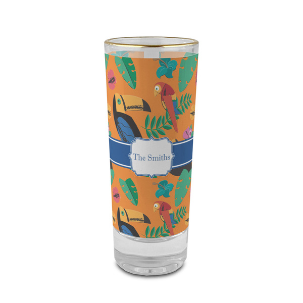 Custom Toucans 2 oz Shot Glass -  Glass with Gold Rim - Set of 4 (Personalized)